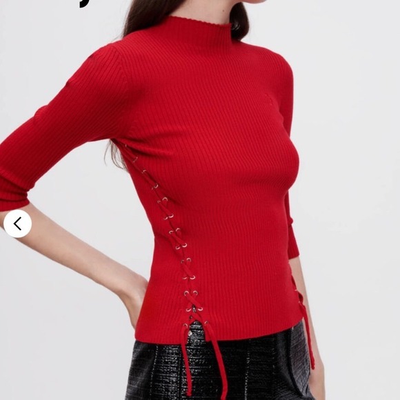 MAJE Manuello lace-up mock-neck stretch-knit jumper Wool Blend Top Sz 2 US M - Picture 3 of 12